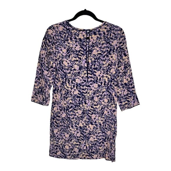 Club Monaco Dress Size 00 Women's Long Sleeve Floral 100% Silk Midi Multicolor - Picture 2 of 5